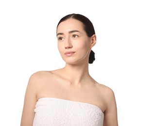 Photo of Beautiful woman after spa treatment on white background