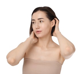 Photo of Beautiful woman after spa treatment on white background