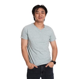 Photo of Portrait of handsome Asian man on white background