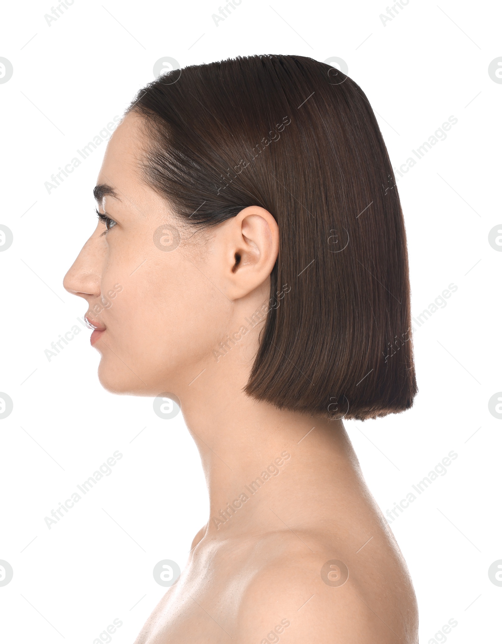 Beautiful woman on white background. Cosmetology and skincare Photo of Beautiful woman on white background. Cosmetology and skincare