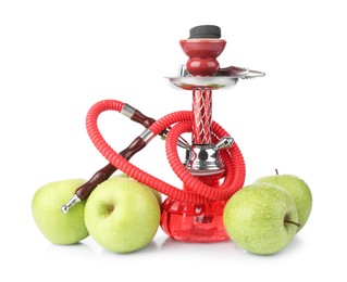 Photo of Red traditional hookah and apples isolated on white