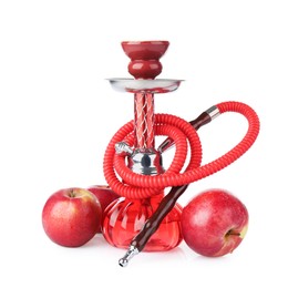 Photo of Red traditional hookah and apples isolated on white
