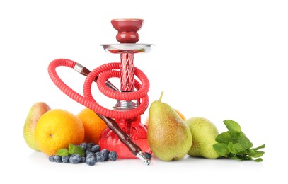 Photo of Red traditional fruits, berries and mint isolated on white