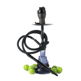 Photo of Dark traditional hookah and limes isolated on white