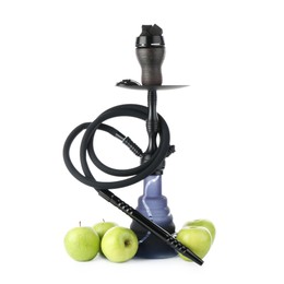 Photo of Dark traditional hookah and apples isolated on white
