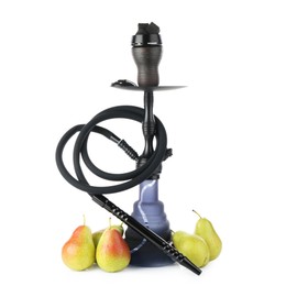 Photo of Dark traditional hookah and pears isolated on white