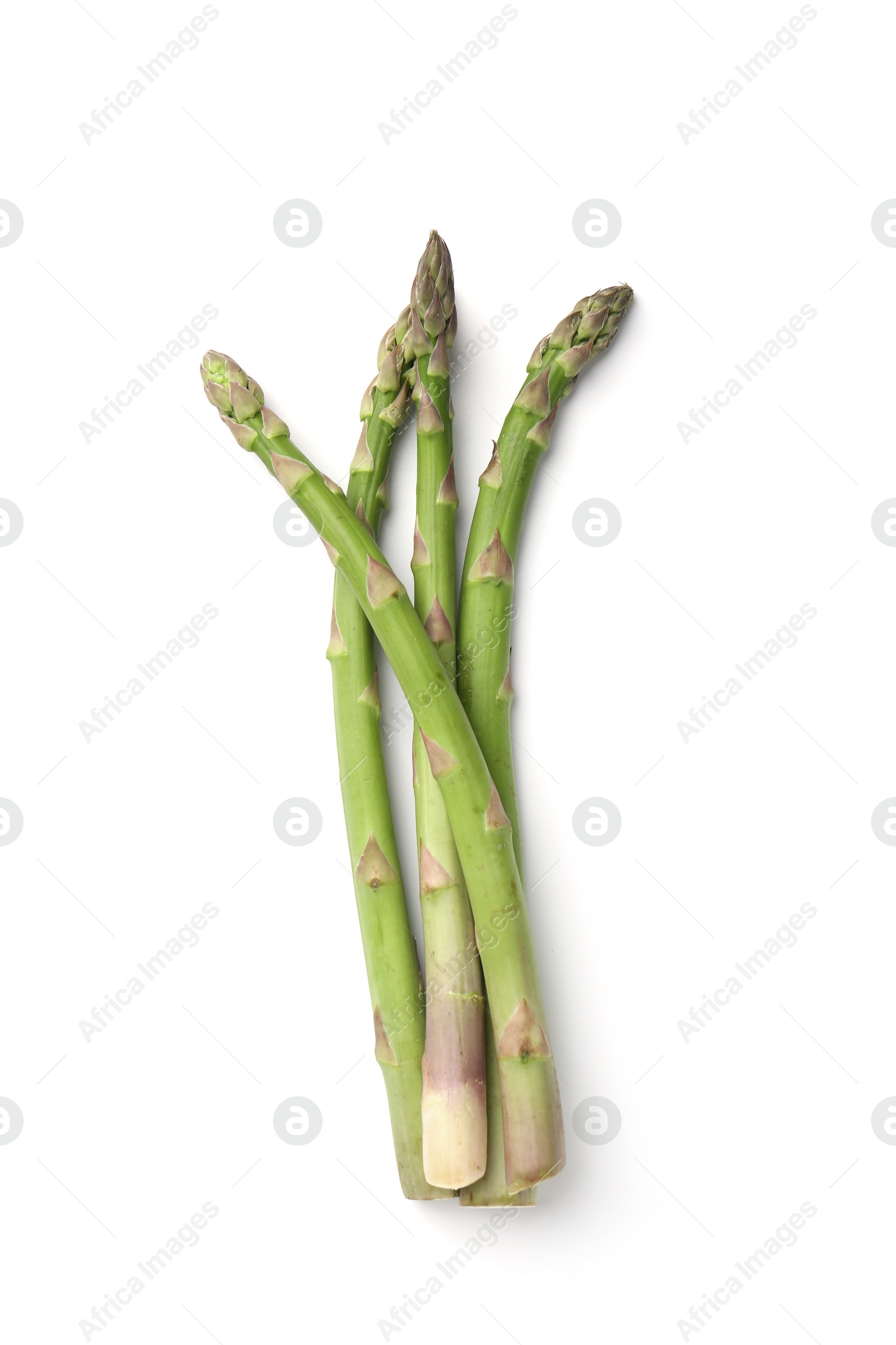 Fresh ripe raw asparagus on white background, top view Photo of Fresh ripe raw asparagus on white background, top view