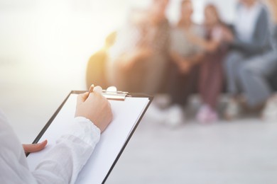 Image of Family psychologist working in office, selective focus
