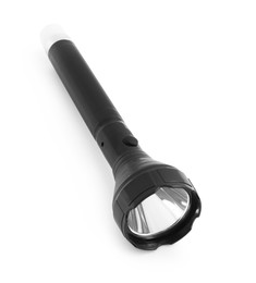 Photo of One flashlight on white background. Police equipment