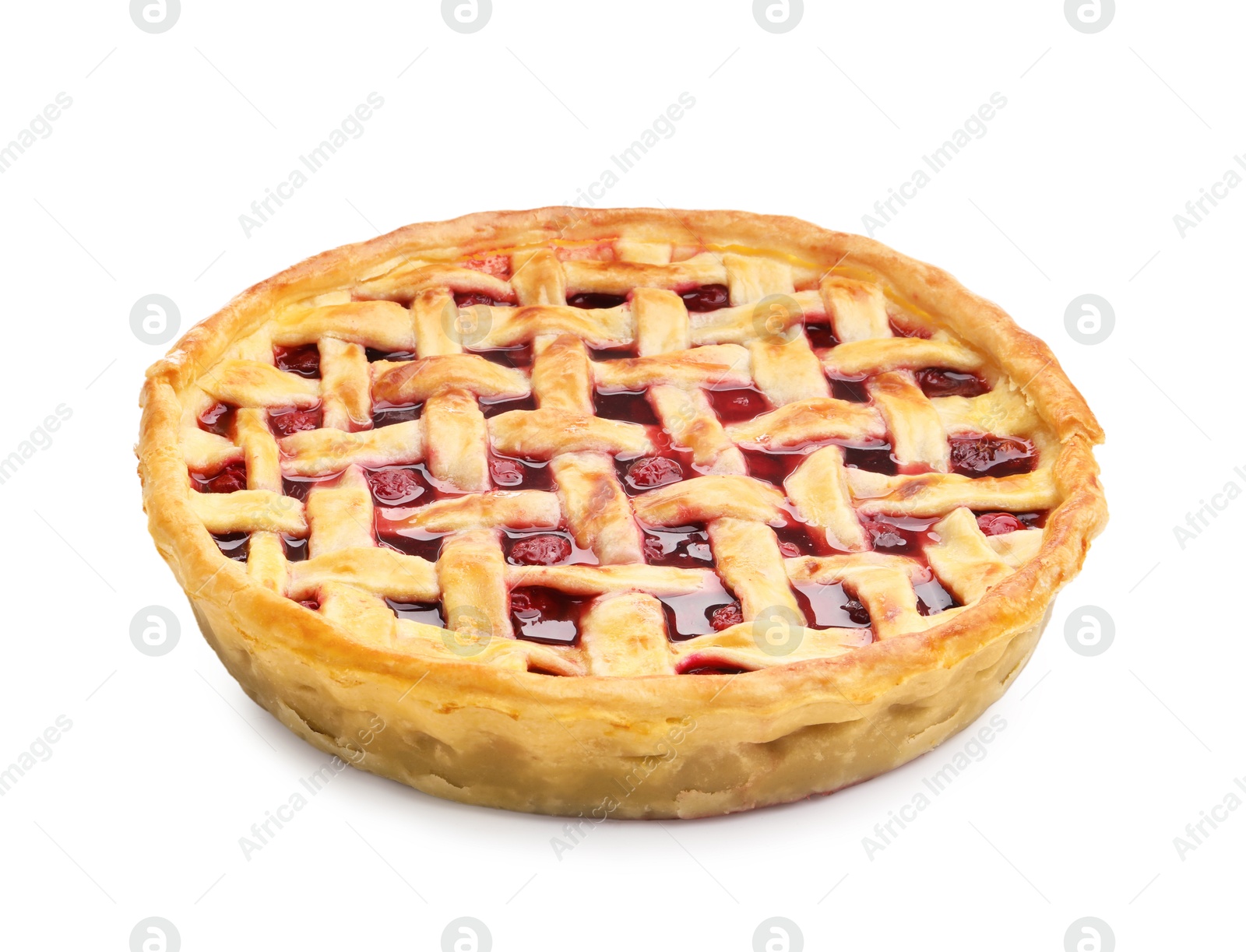 One tasty cherry pie isolated on white Photo of One tasty cherry pie isolated on white