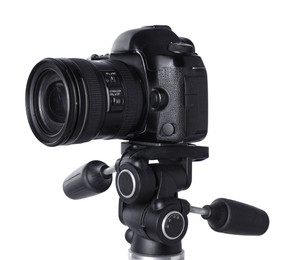 Photo of Modern professional video camera isolated on white