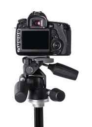 Photo of Modern professional video camera isolated on white