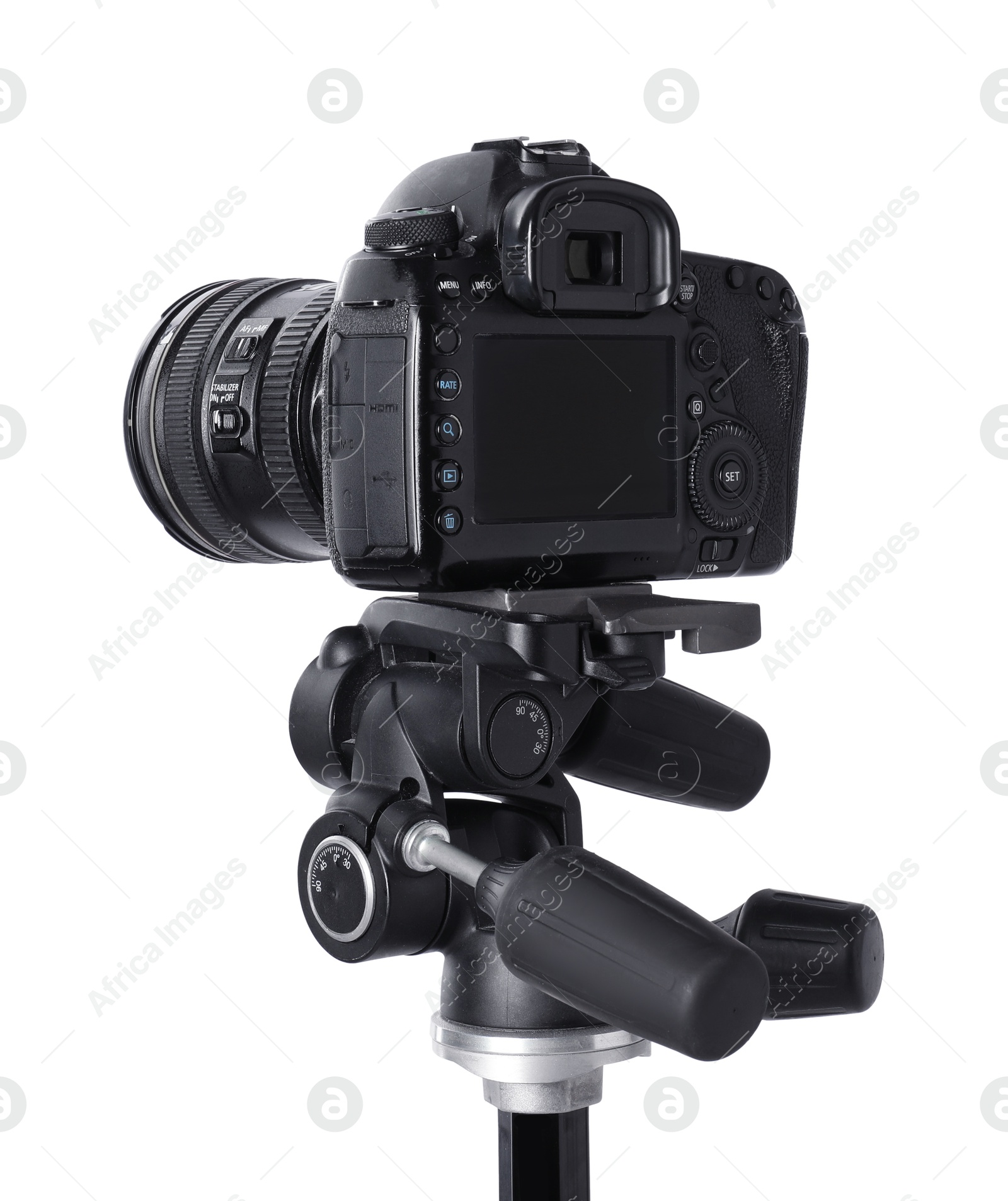 Modern professional video camera isolated on white Photo of Modern professional video camera isolated on white