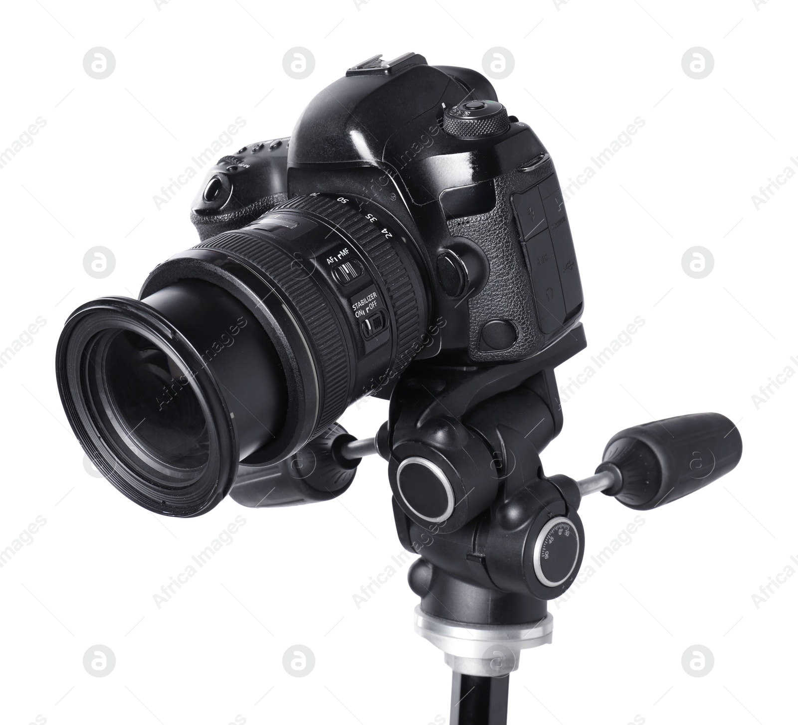 Modern professional video camera isolated on white Photo of Modern professional video camera isolated on white