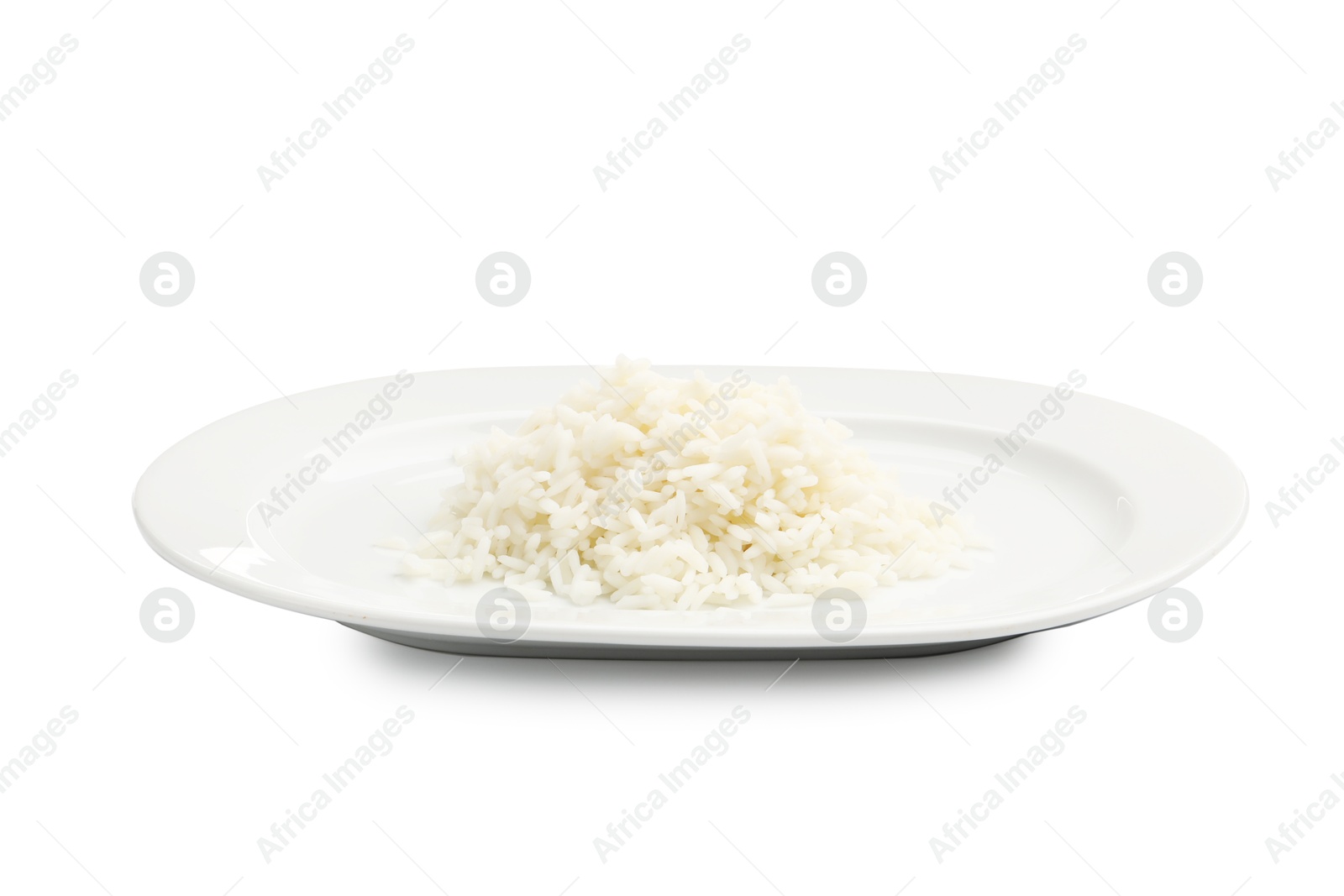 Plate with cooked rice isolated on white Photo of Plate with cooked rice isolated on white