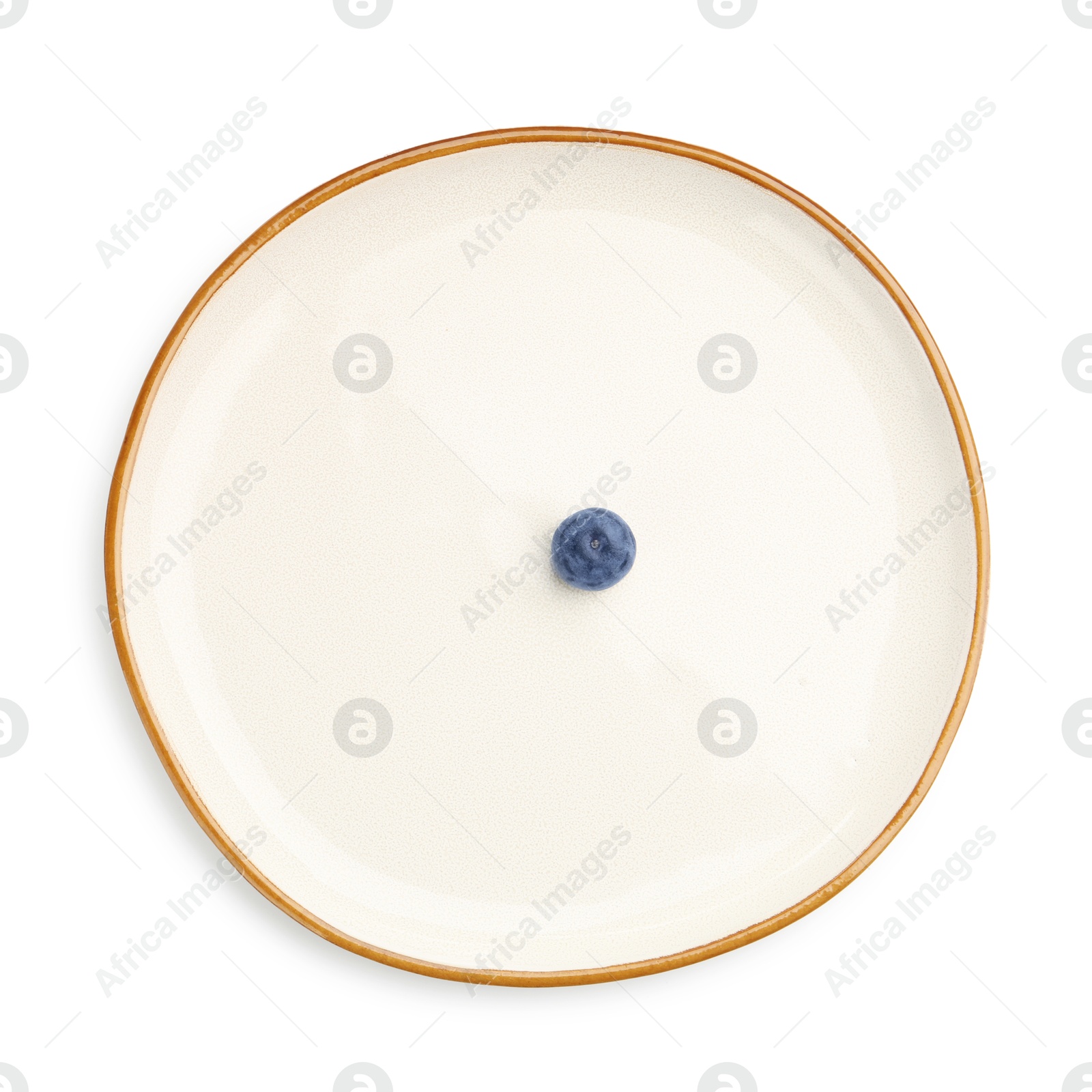 Photo of Plate with fresh blueberry isolated on white, top view