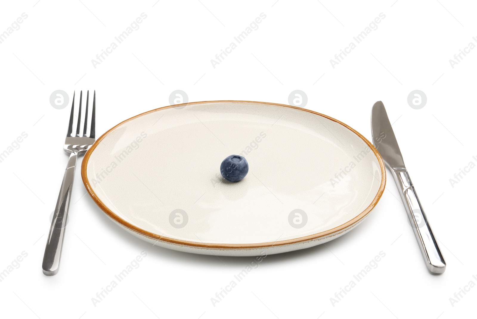 Plate with fresh blueberry and cutlery isolated on white Photo of Plate with fresh blueberry and cutlery isolated on white