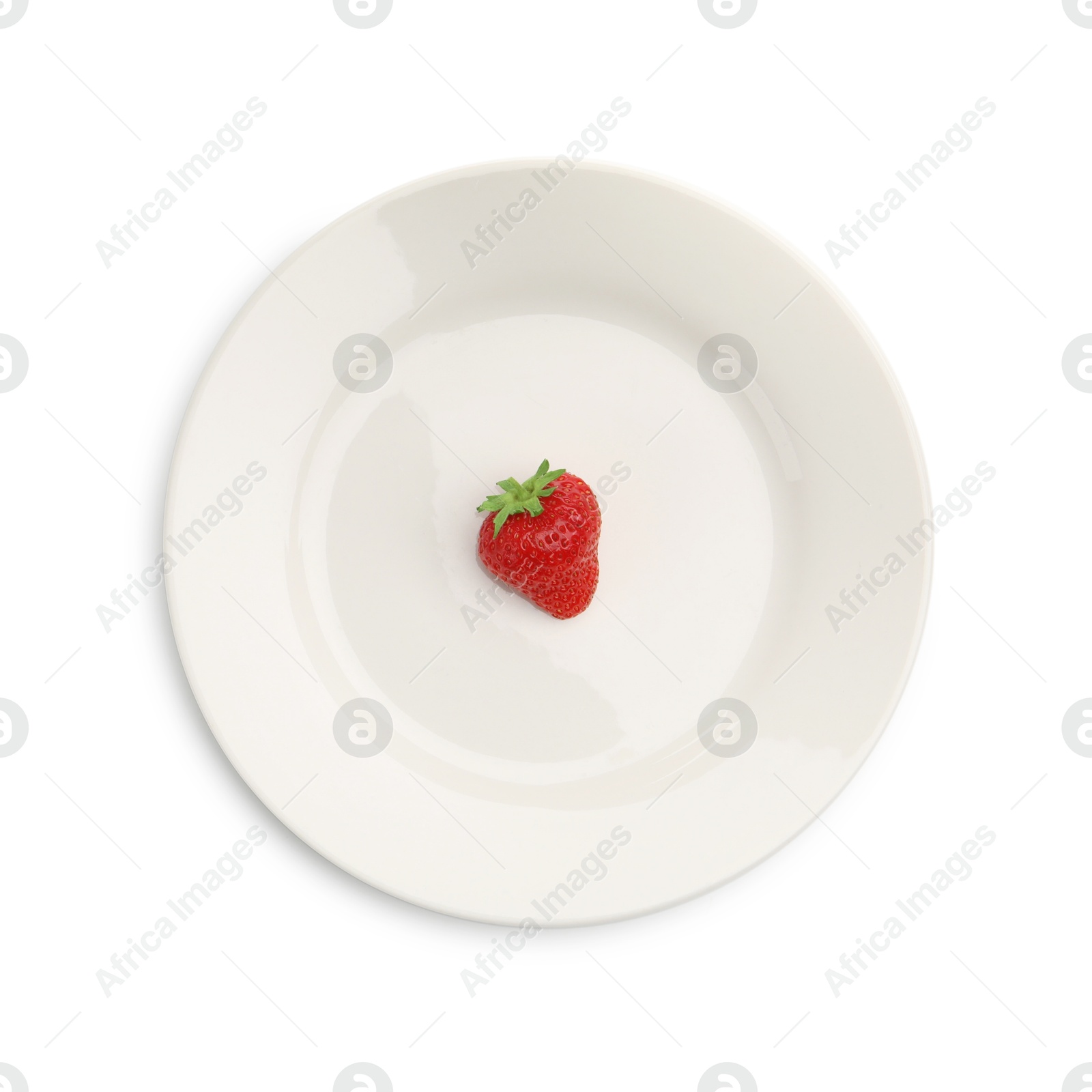 Plate with fresh strawberry isolated on white, top view Photo of Plate with fresh strawberry isolated on white, top view