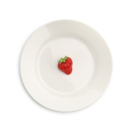 Photo of Plate with fresh strawberry isolated on white, top view