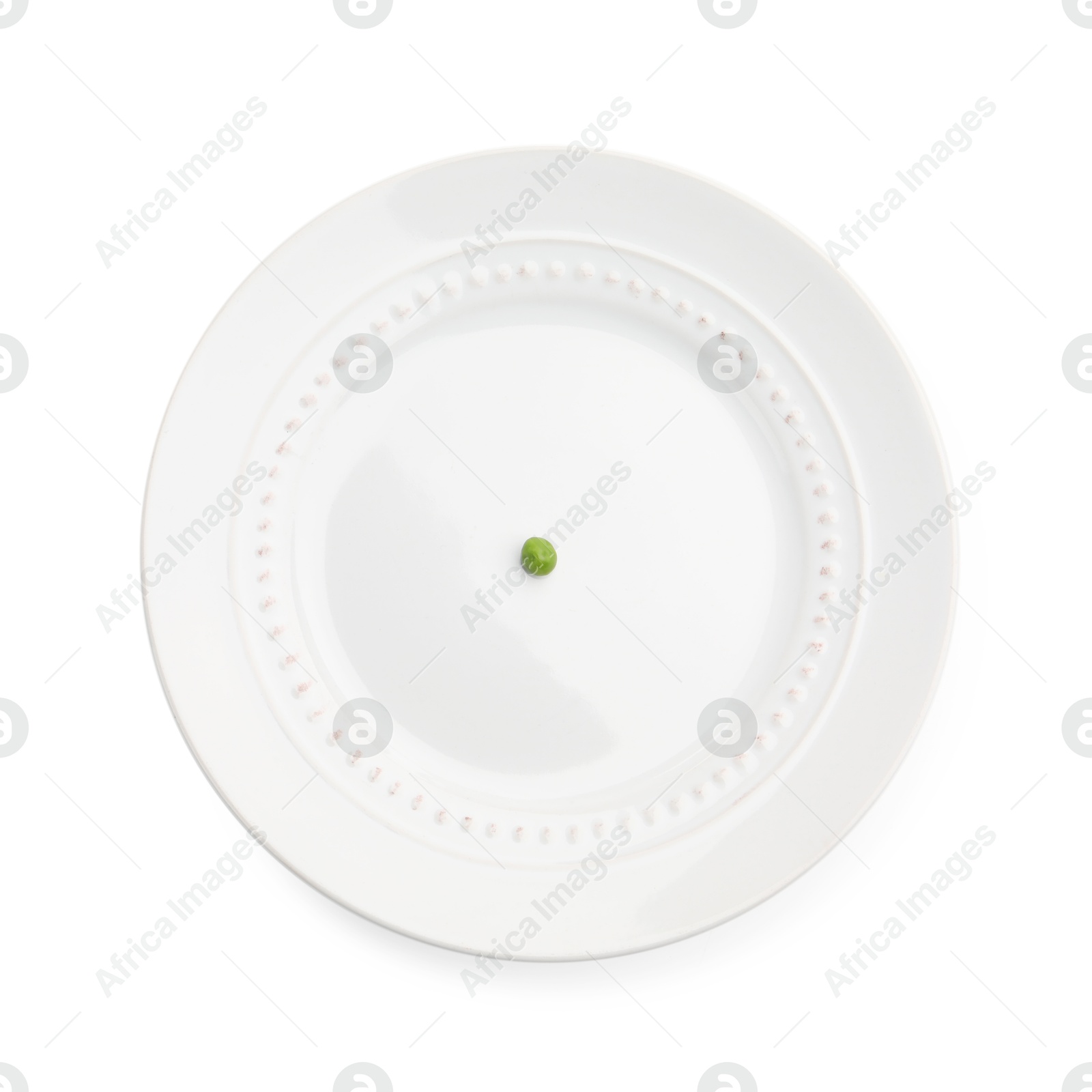 Plate with fresh green pea isolated on white, top view Photo of Plate with fresh green pea isolated on white, top view