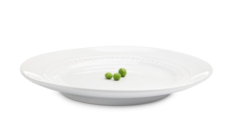 Photo of Plate with fresh green peas isolated on white