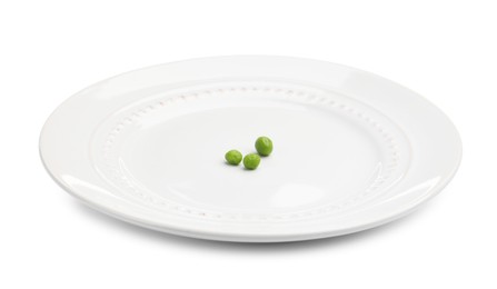 Photo of Plate with fresh green peas isolated on white