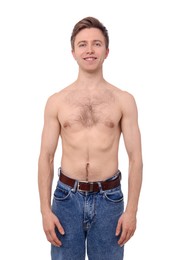 Photo of Man after scoliosis treatment on white background