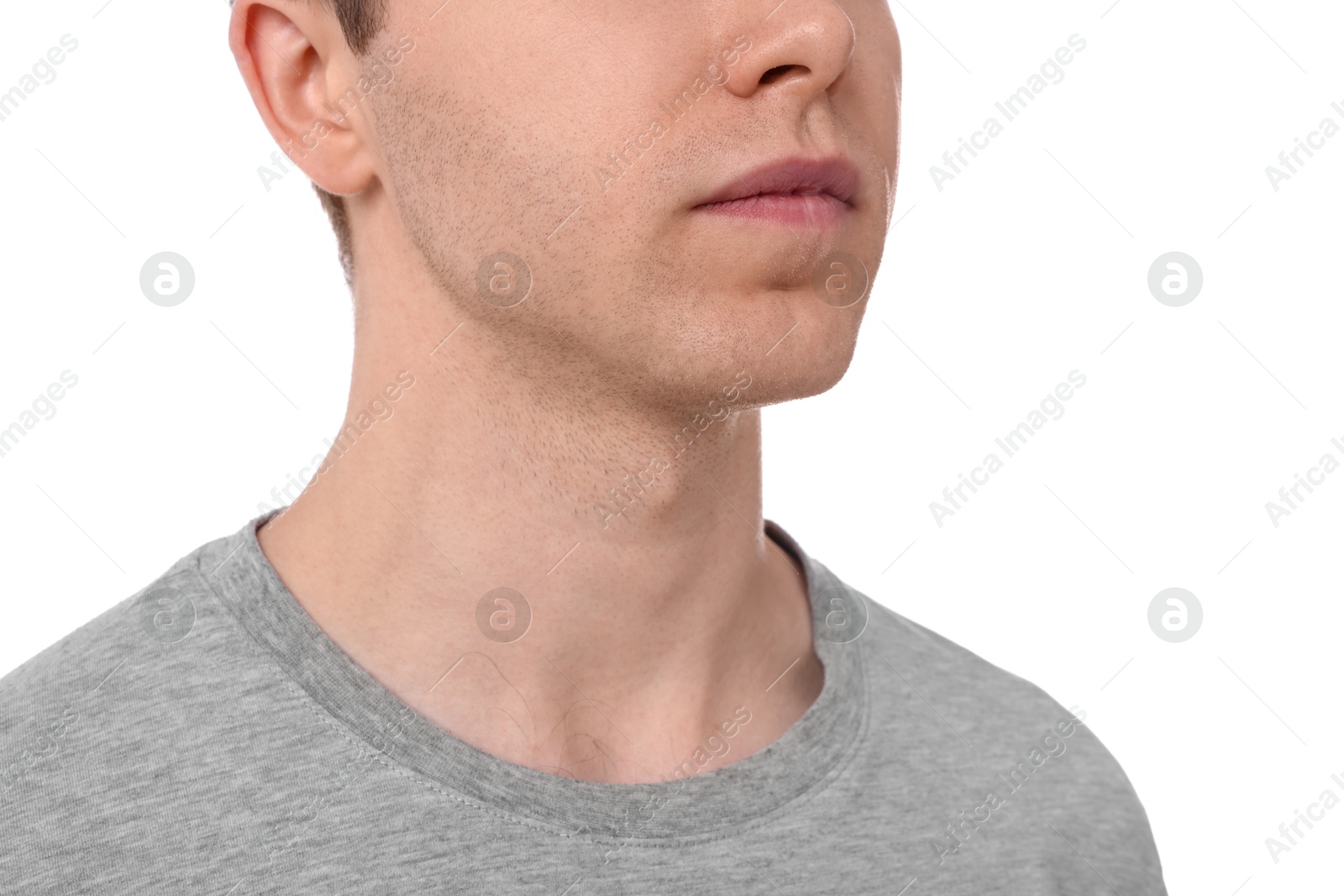 Man after shaving on white background, closeup Photo of Man after shaving on white background, closeup