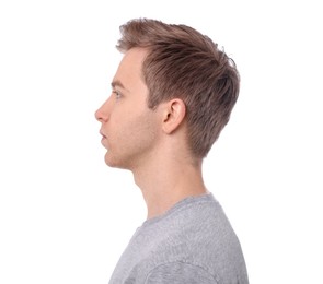 Photo of Man after scoliosis treatment on white background