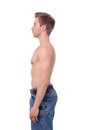 Photo of Man after scoliosis treatment on white background
