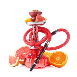 Photo of Hookah with different fruits isolated on white