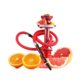 Photo of Hookah with different fruits isolated on white