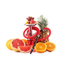 Photo of Hookah with different fruits isolated on white