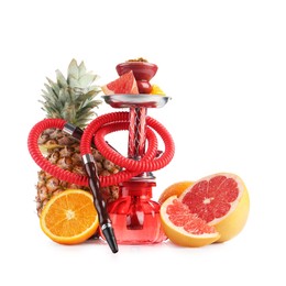 Photo of Hookah with different fruits isolated on white