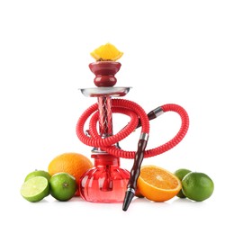 Photo of Hookah with different fruits isolated on white