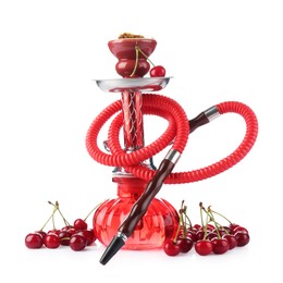 Photo of Hookah with fresh cherries isolated on white