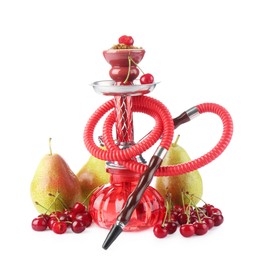 Photo of Hookah with different fruits isolated on white