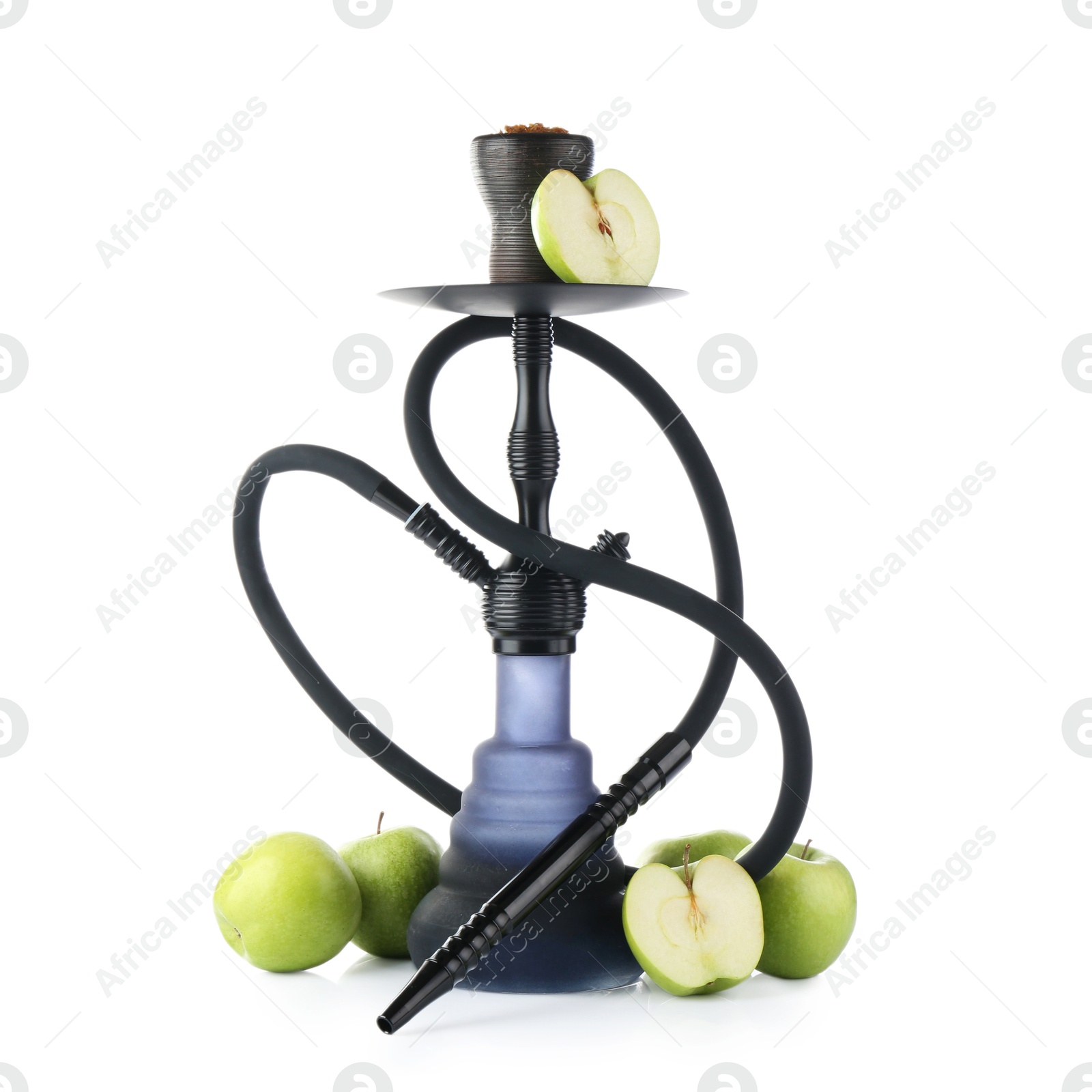 Hookah with fresh apples isolated on white Photo of Hookah with fresh apples isolated on white