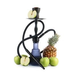Photo of Hookah with different fruits isolated on white