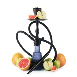 Photo of Hookah with different fruits isolated on white