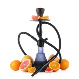Photo of Hookah with different fruits isolated on white