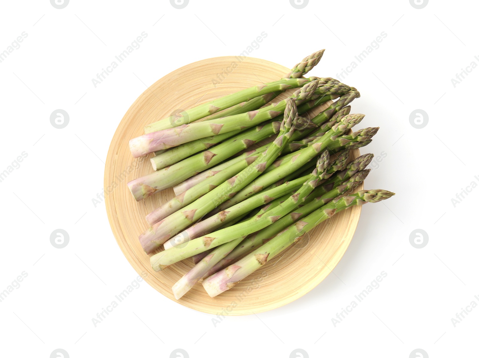 Fresh raw asparagus spears isolated on white, top view Photo of Fresh raw asparagus spears isolated on white, top view