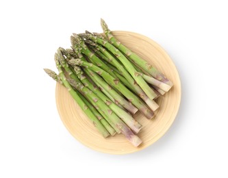 Photo of Fresh raw asparagus spears isolated on white, top view