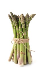 Photo of Bunch of fresh raw asparagus spears isolated on white