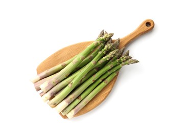 Photo of Fresh raw asparagus spears isolated on white, top view