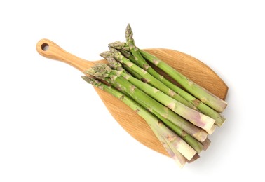 Photo of Fresh raw asparagus spears isolated on white, top view