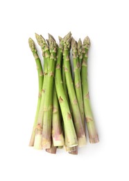 Photo of Fresh raw asparagus spears isolated on white, top view