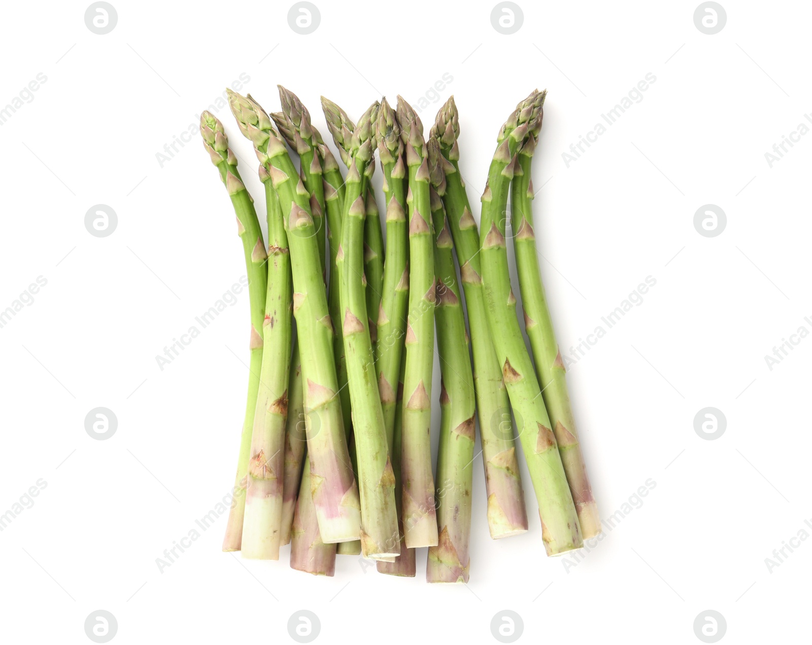 Fresh raw asparagus spears isolated on white, top view Photo of Fresh raw asparagus spears isolated on white, top view