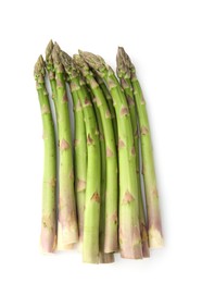 Photo of Fresh raw asparagus spears isolated on white, top view