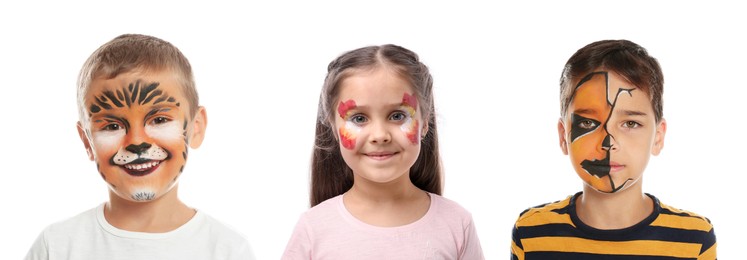 Image of Cute children with face paintings on white background